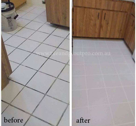 before and after Kitchen Regrouting Tile floor