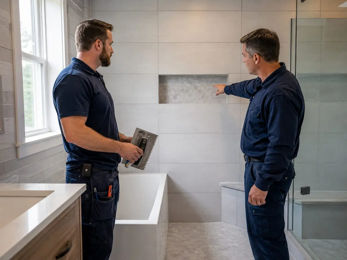 Workmen carrying out a bathroom renovation