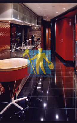 Polished black stone flooring restoration example