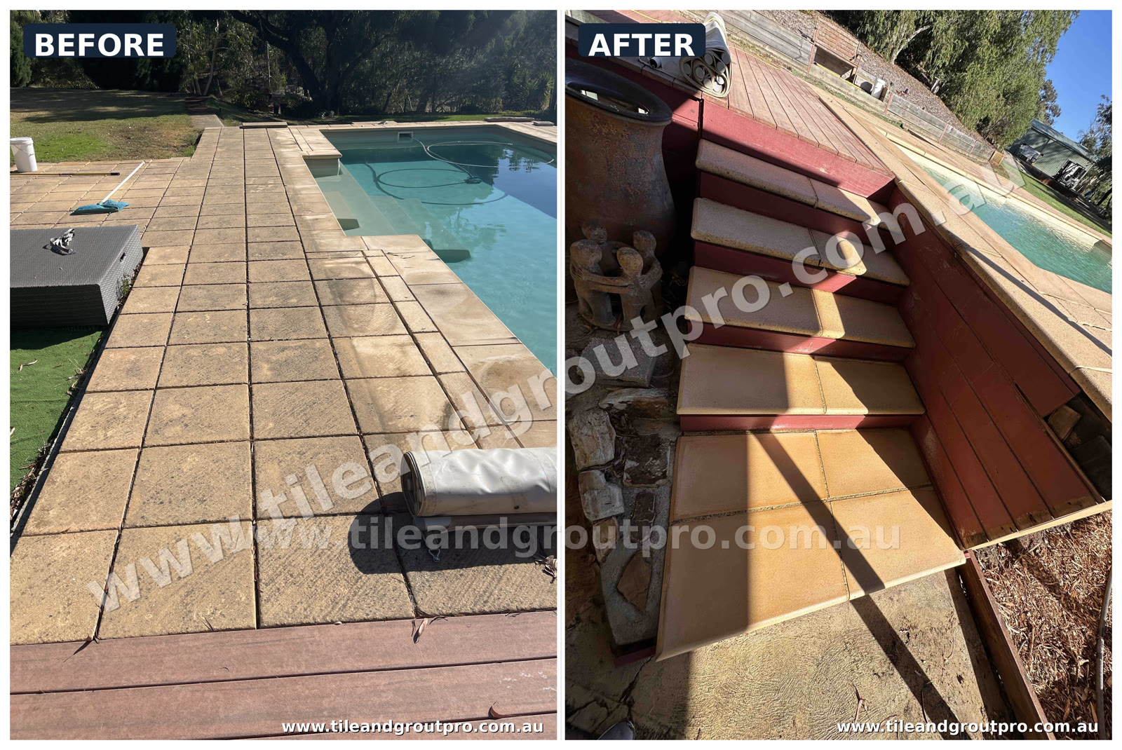 Outdoor concrete paver renewal before and after
