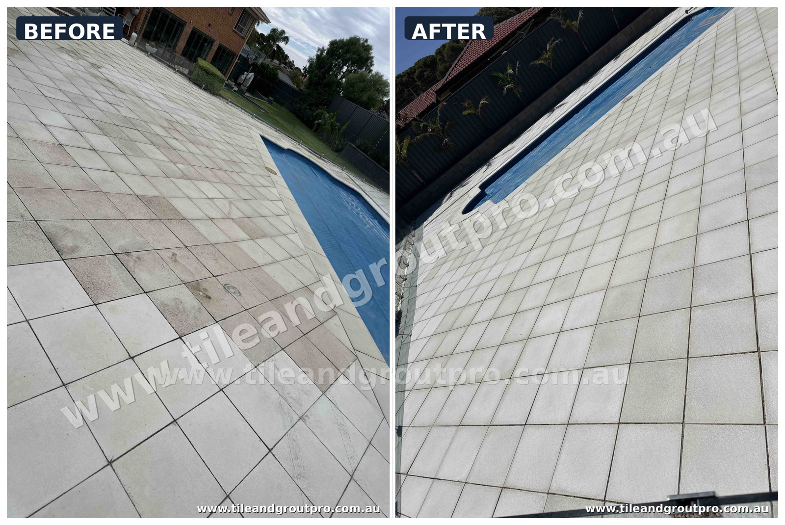 Concrete paver cleaning and renewal before and after