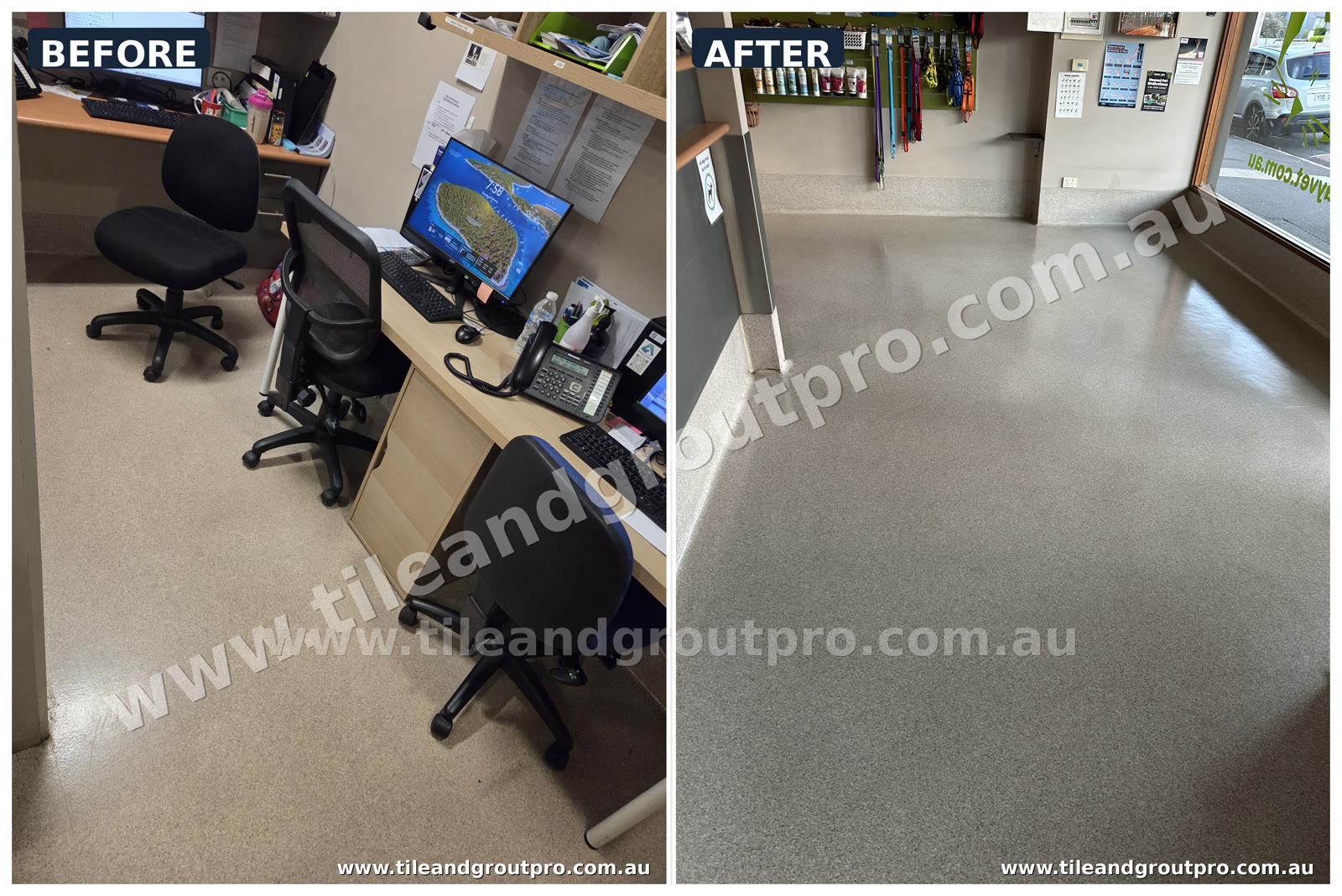 Vinyl floor restoration before and after