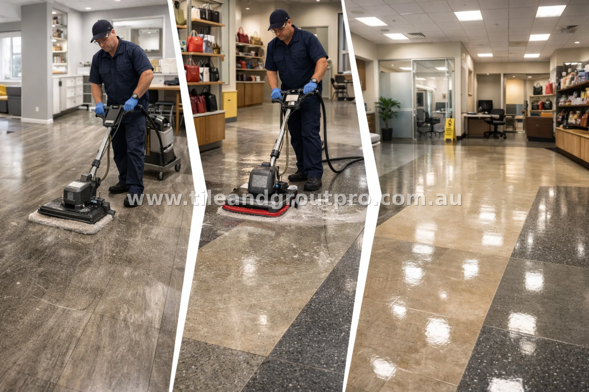 commercial vinyl floor restoration collage