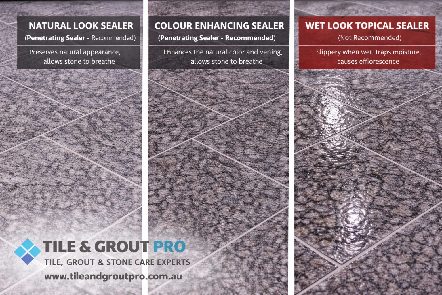 Grey granite tile sealing options in Hobart
