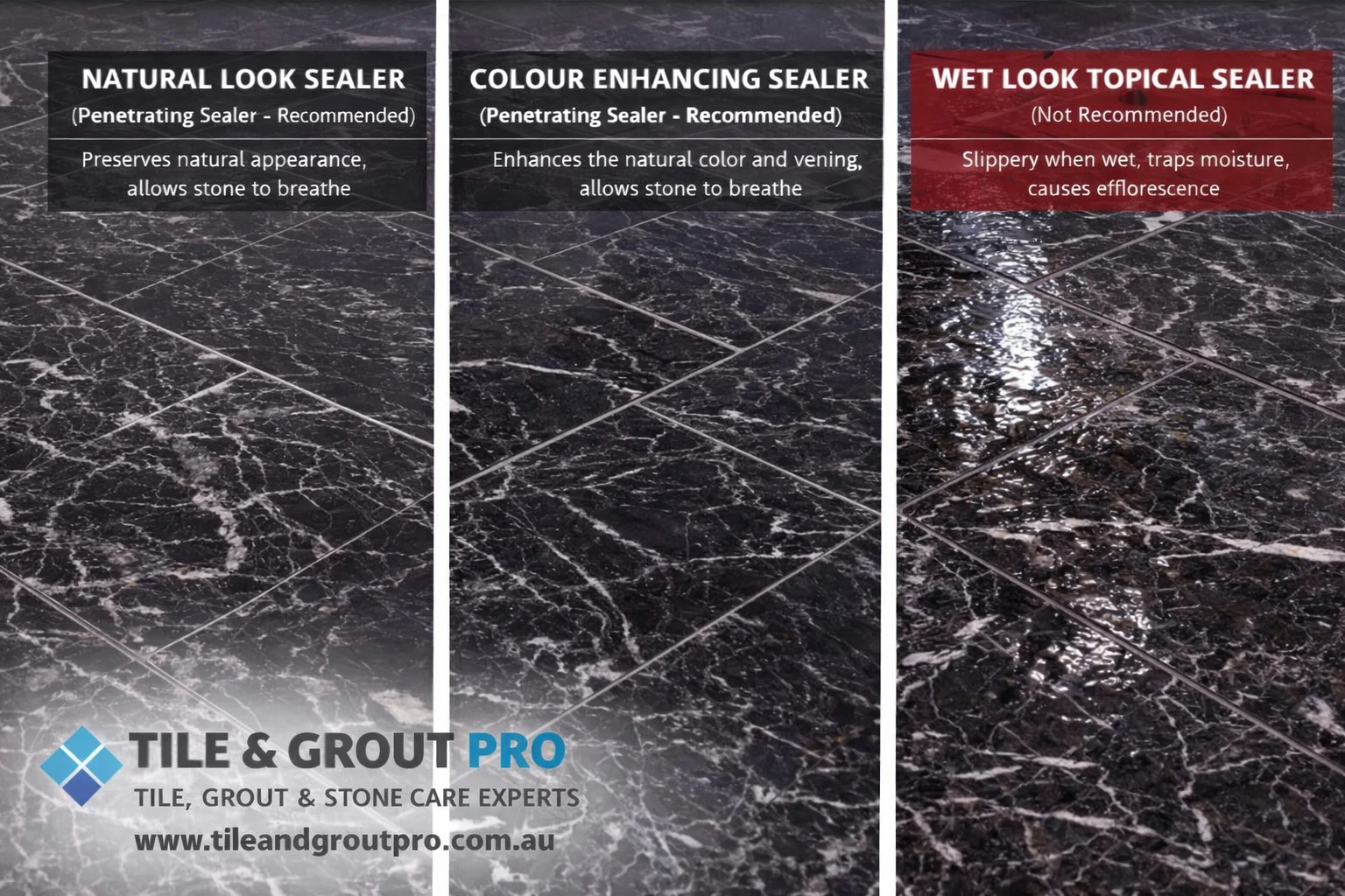 Nero Marquina marble sealing finish in Ballarat