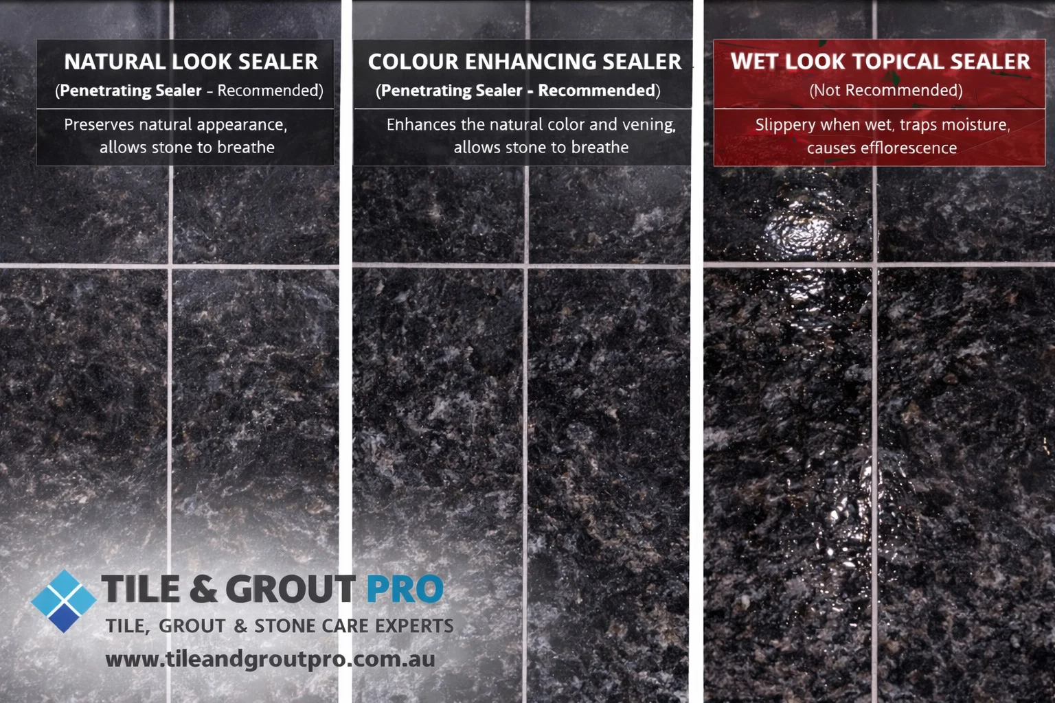 polished black granite sealer finish comparison