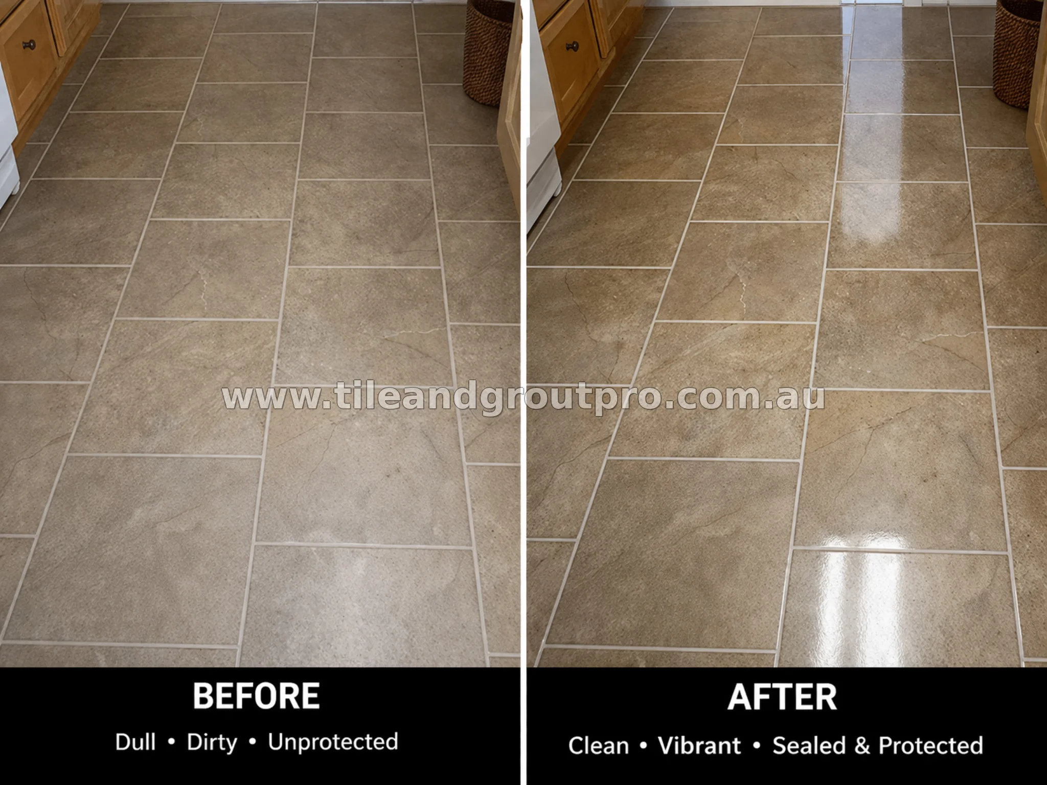 Porcelain floor tile sealing before and after