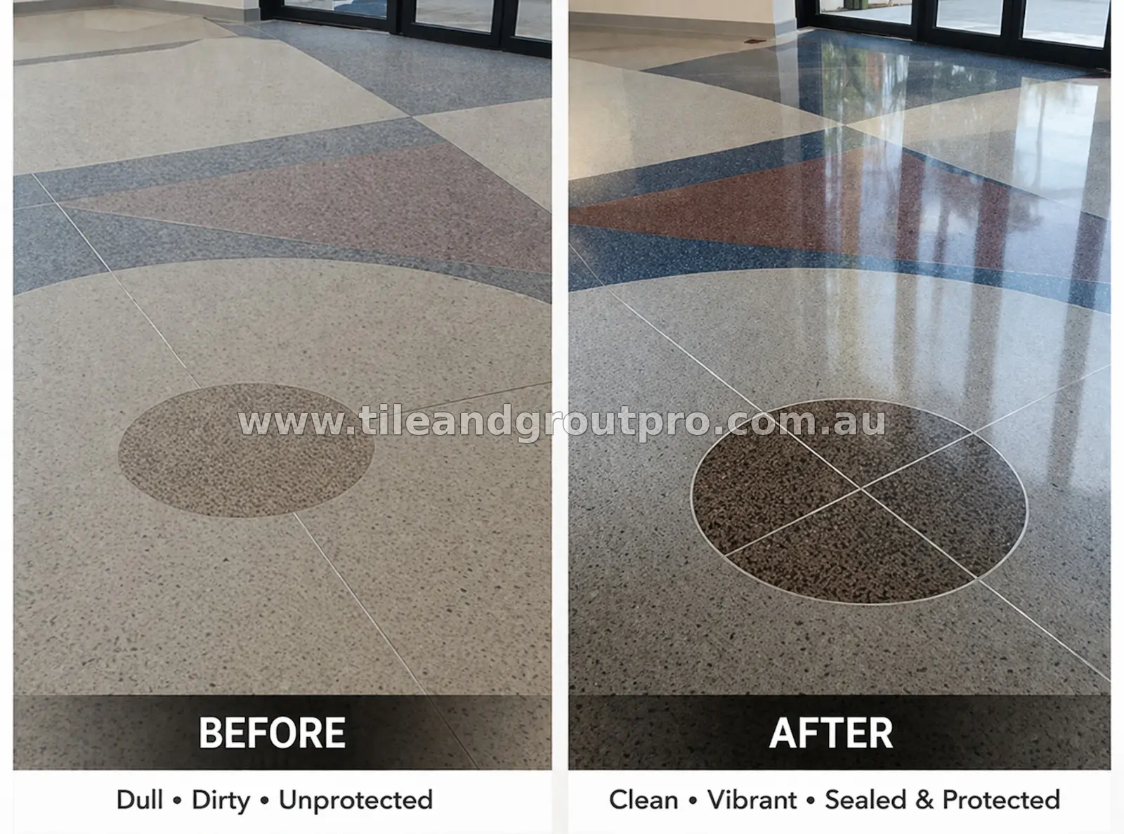 Terrazzo floor sealing before and after