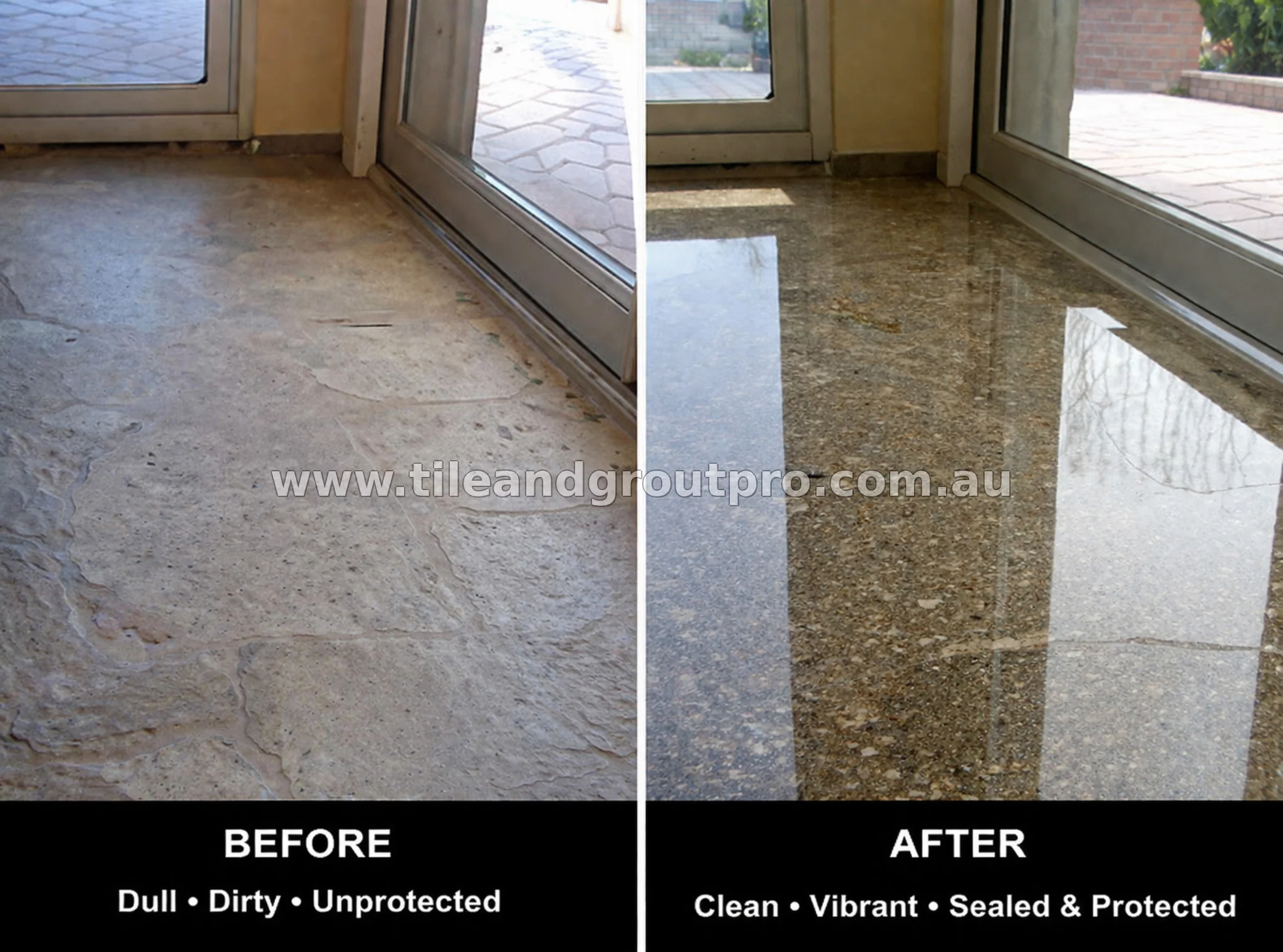 Terrazzo floor sealing before and after