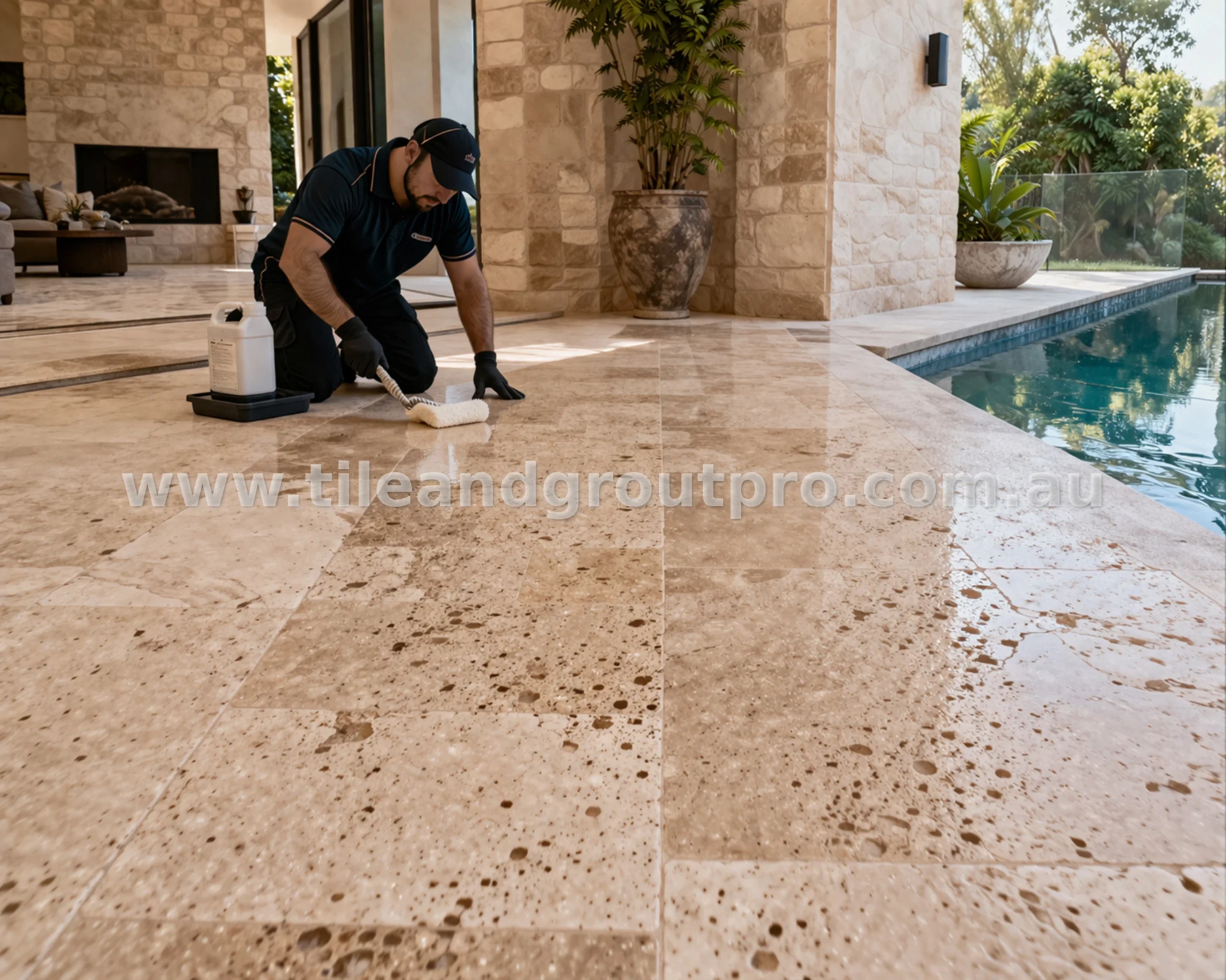 Travertine tile sealing in Brisbane