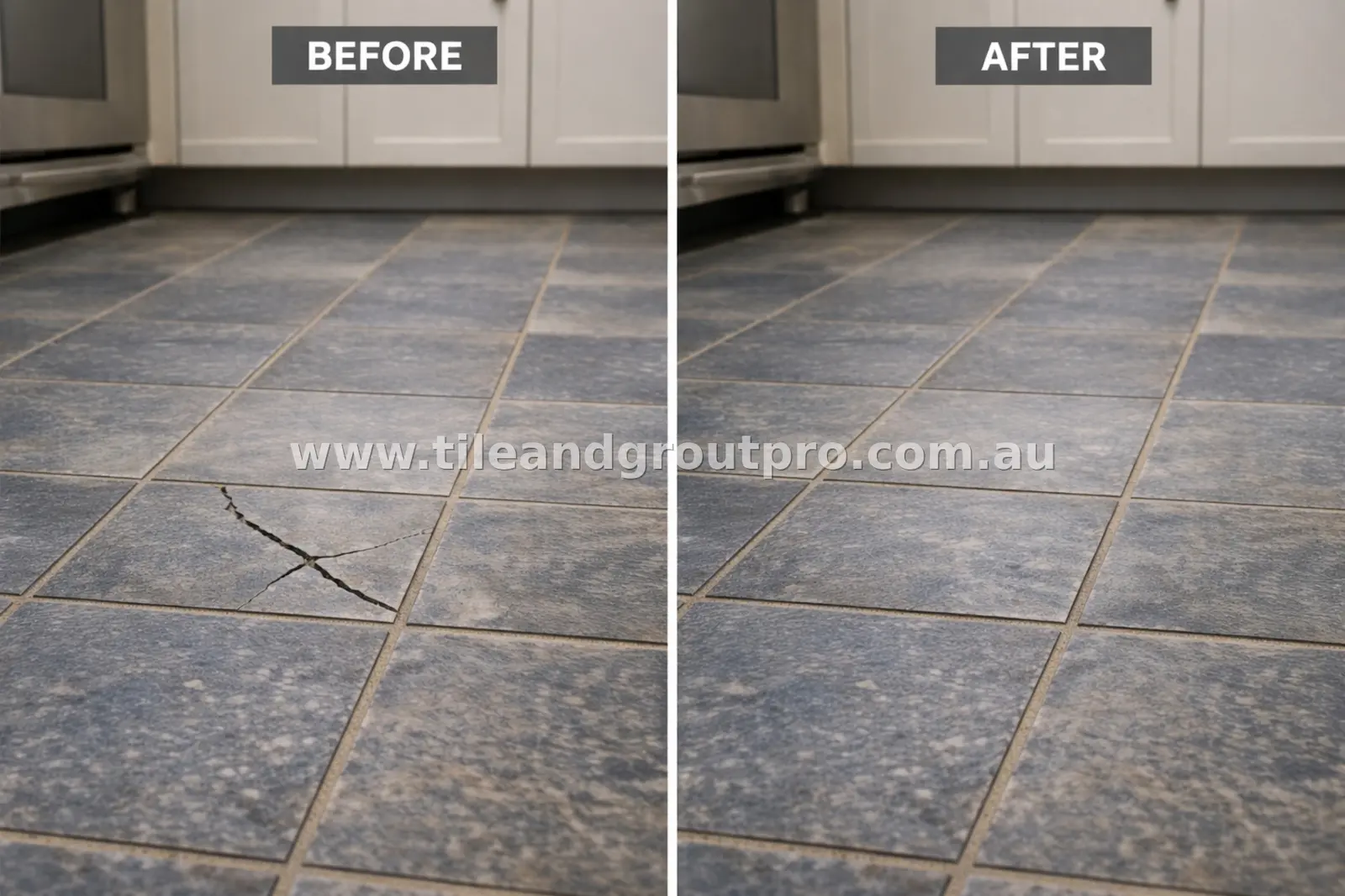 before and after Scratch-Removal bluestone tile