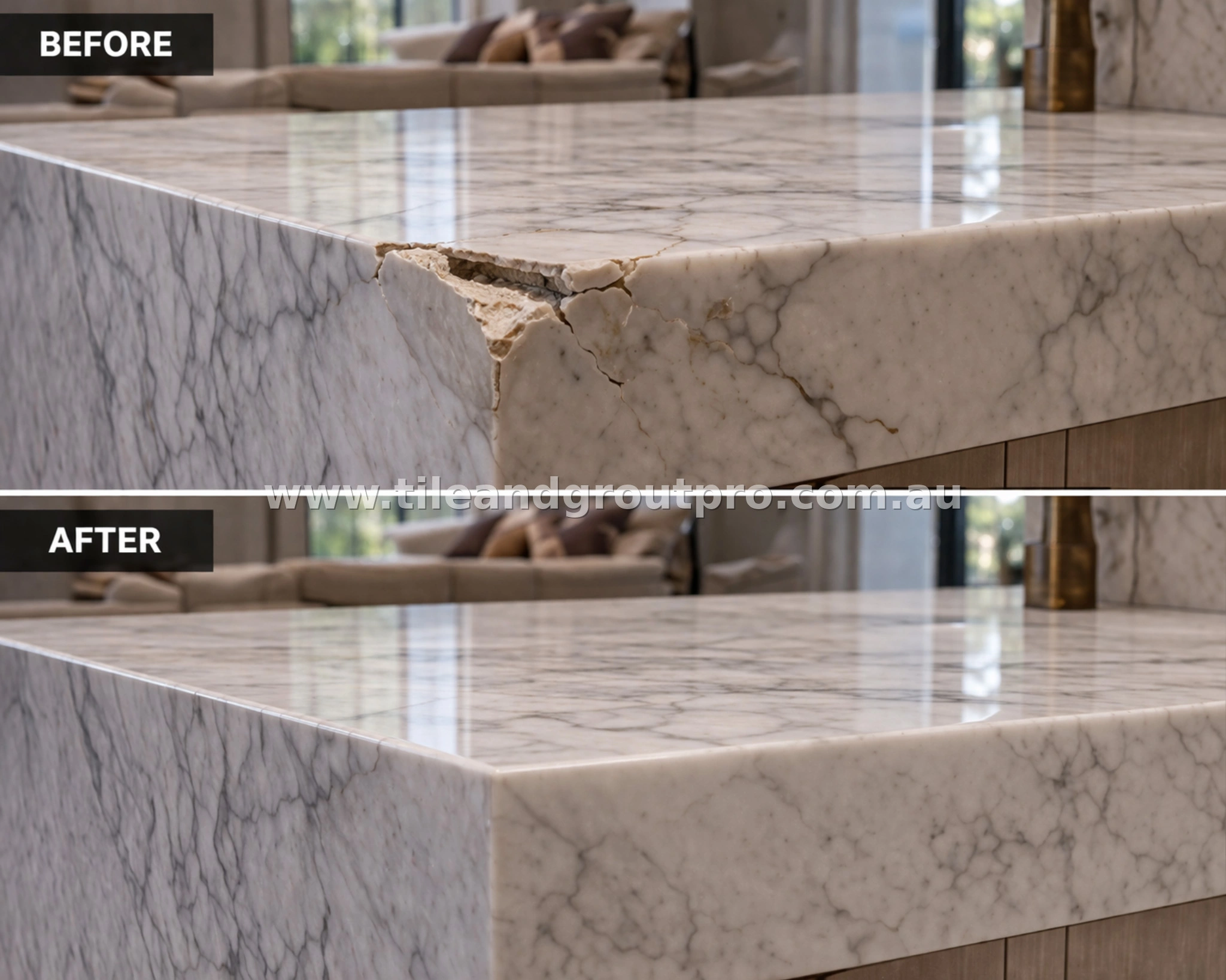 before and after Scratch-Removal marble tile