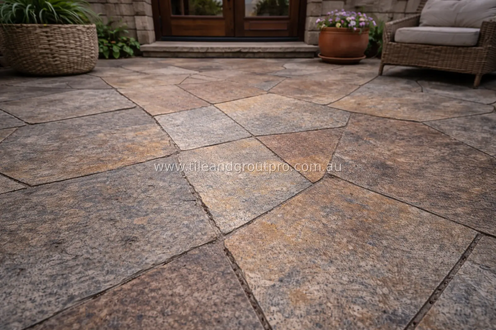 Quartzite patio surface after cleaning and restoration showing even stone finish