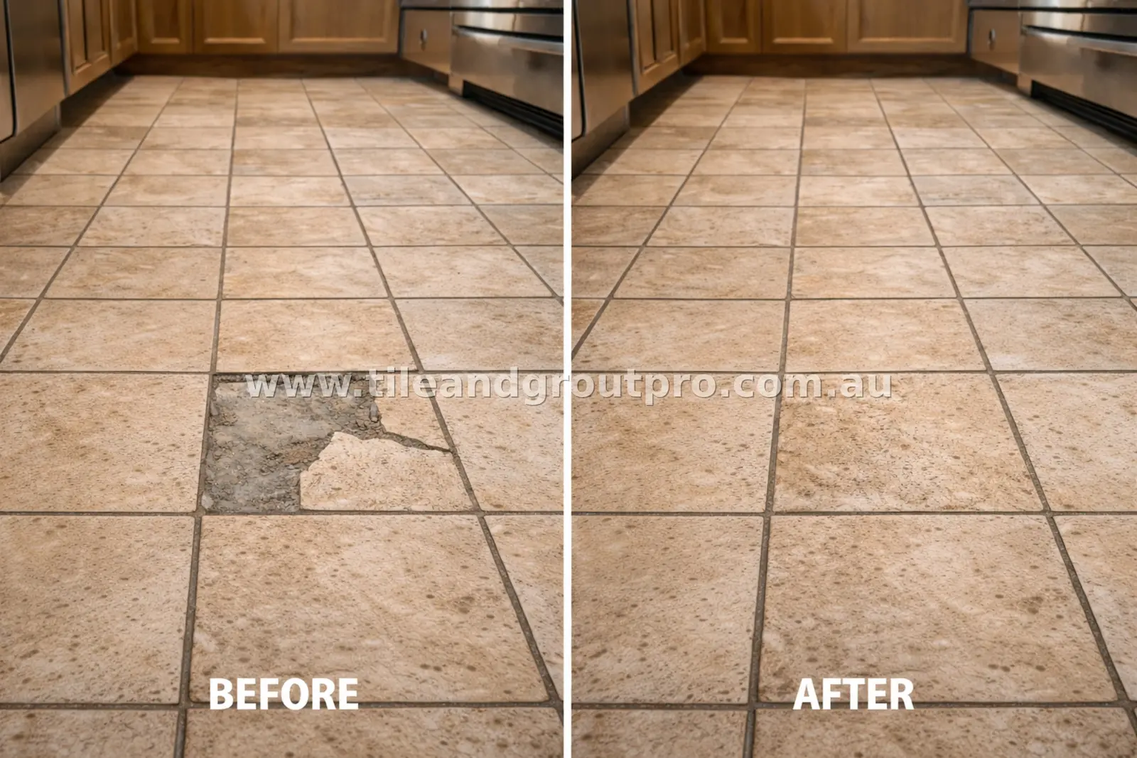 before and after Scratch-Removal travertine tile